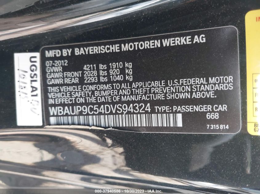 2013 BMW 1 SERIES 128I - WBAUP9C54DVS94324