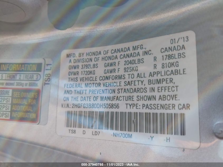 2013 HONDA CIVIC EX - 2HGFG3B80DH505856