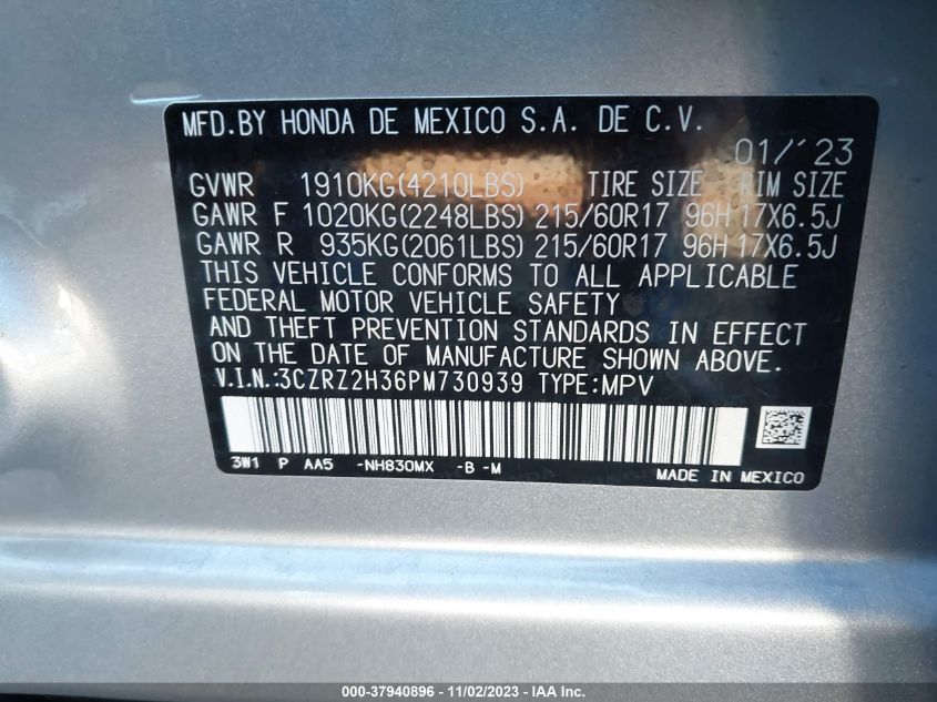 2023 HONDA HR-V LX - 3CZRZ2H36PM730939