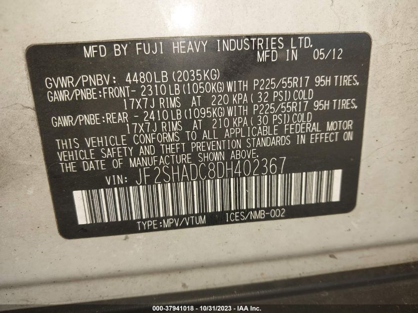 2013 SUBARU FORESTER 2.5X PREMIUM - JF2SHADC8DH402367