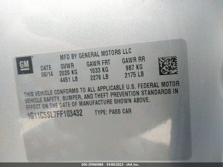 2015 CHEVROLET MALIBU LT - 1G11C5SL7FF103432