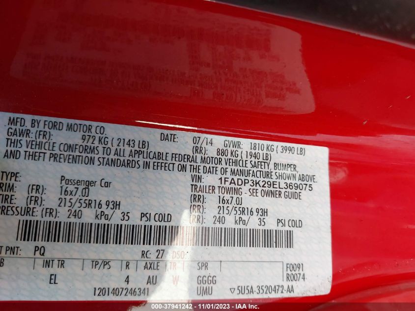 2014 FORD FOCUS SE - 1FADP3K29EL369075