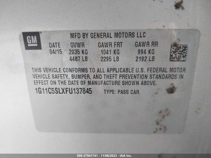 2015 CHEVROLET MALIBU LT - 1G11C5SLXFU137845