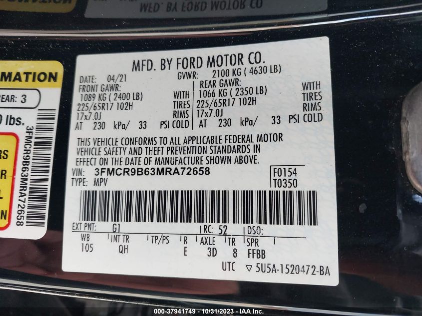 2021 FORD BRONCO SPORT BIG BEND - 3FMCR9B63MRA72658