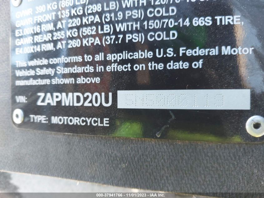 2022 PIAGGIO BV 400 ZAPMD20U5N5000119