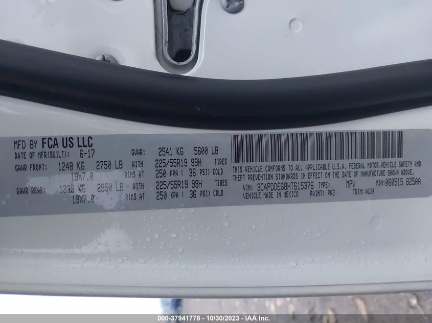 VIN 3C4PDDEG8HT615376 2017 DODGE JOURNEY GT