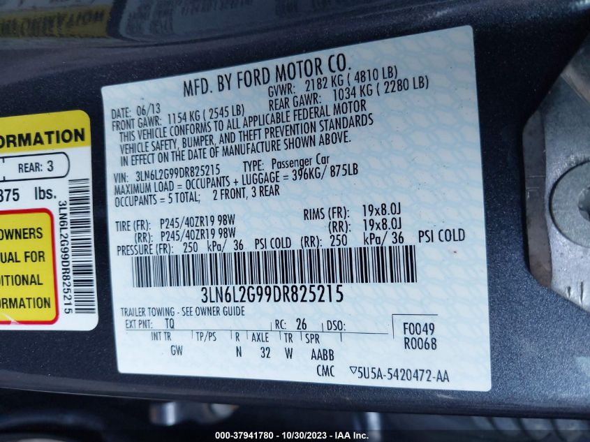 2013 LINCOLN MKZ - 3LN6L2G99DR825215