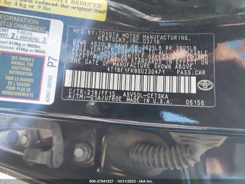 2016 TOYOTA CAMRY LE/XLE/SE/XSE - 4T1BF1FK8GU230471