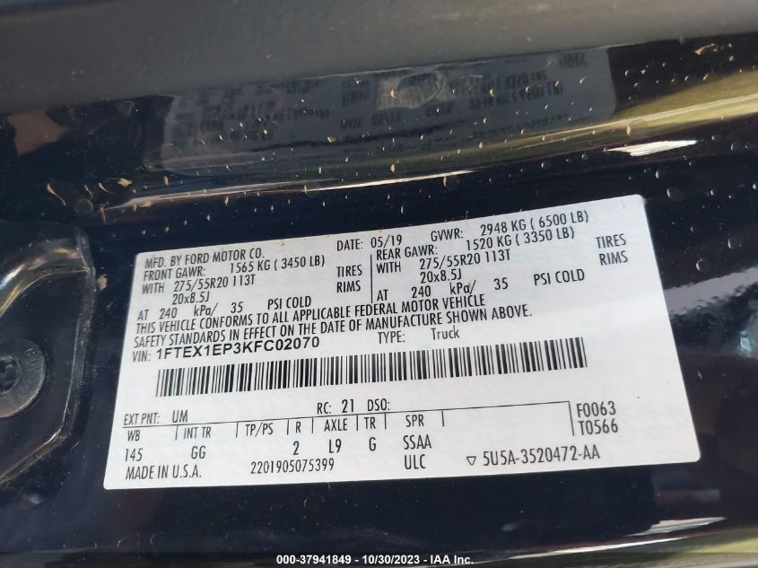 2019 FORD F-150 XL - 1FTEX1EP3KFC02070
