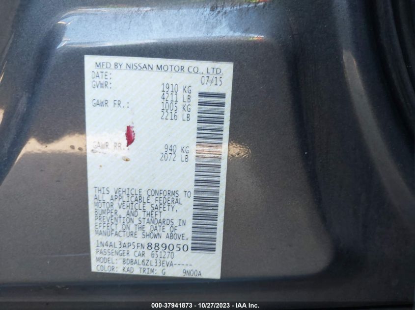 2015 NISSAN ALTIMA 2.5 S - 1N4AL3AP5FN889050