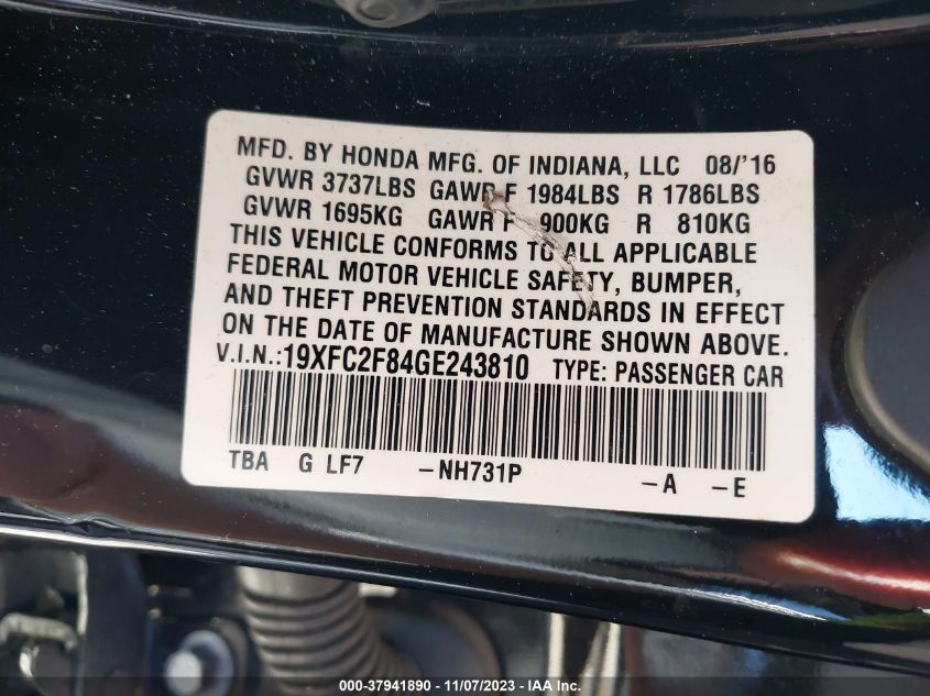 2016 HONDA CIVIC EX - 19XFC2F84GE243810