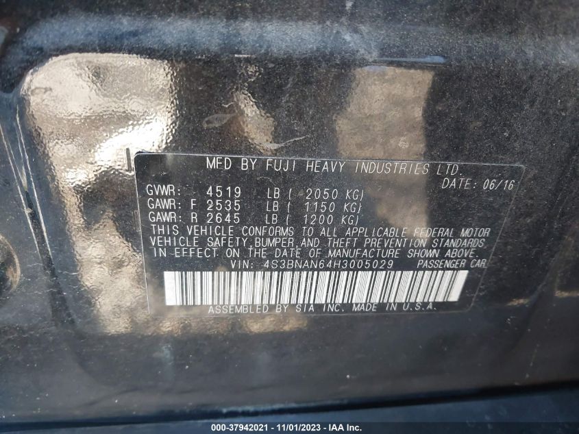 2017 SUBARU LEGACY LIMITED - 4S3BNAN64H3005029
