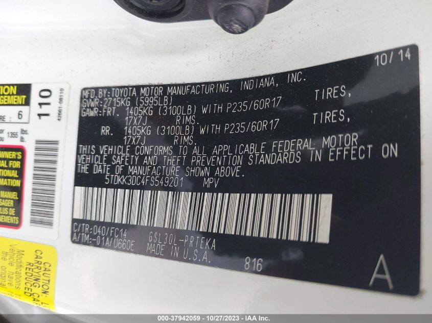 2015 TOYOTA SIENNA LE - 5TDKK3DC4FS549201