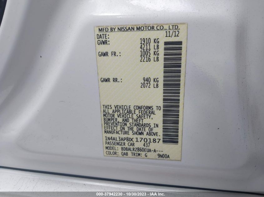 2013 NISSAN ALTIMA 2.5/S/SV/SL - 1N4AL3AP8DC170187
