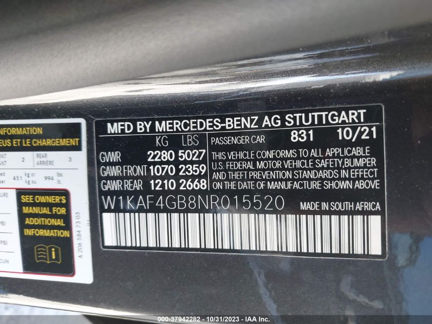 2022 MERCEDES-BENZ C 300 - W1KAF4GB8NR015520