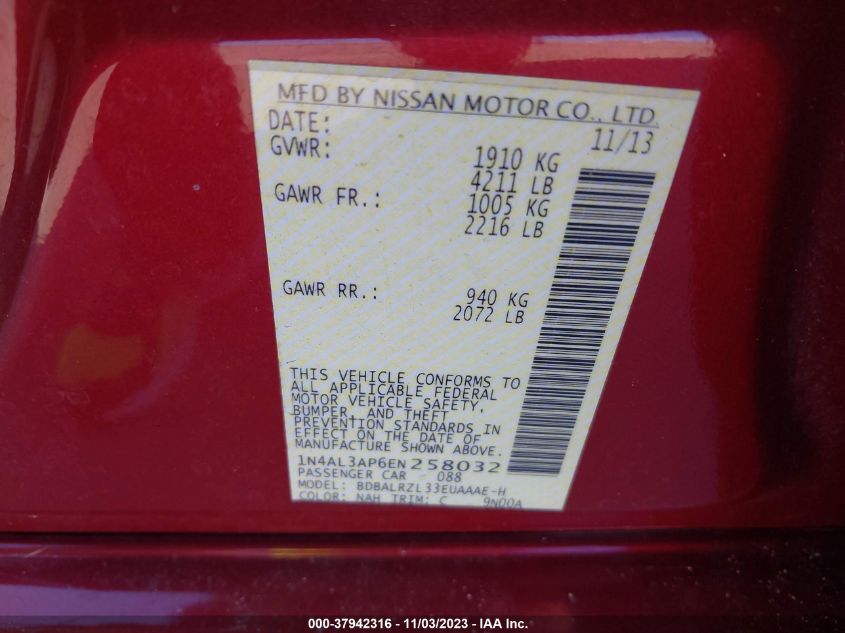 2014 NISSAN ALTIMA 2.5 S - 1N4AL3AP6EN258032