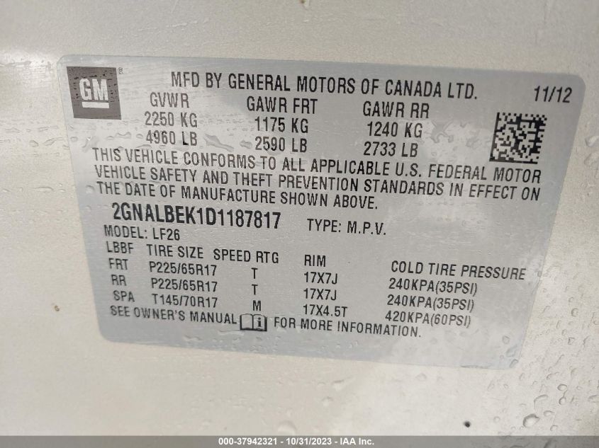 2013 CHEVROLET EQUINOX LS - 2GNALBEK1D1187817