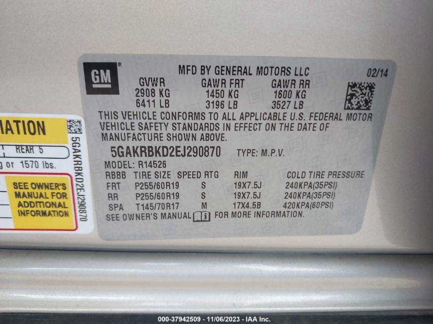 2014 BUICK ENCLAVE LEATHER - 5GAKRBKD2EJ290870