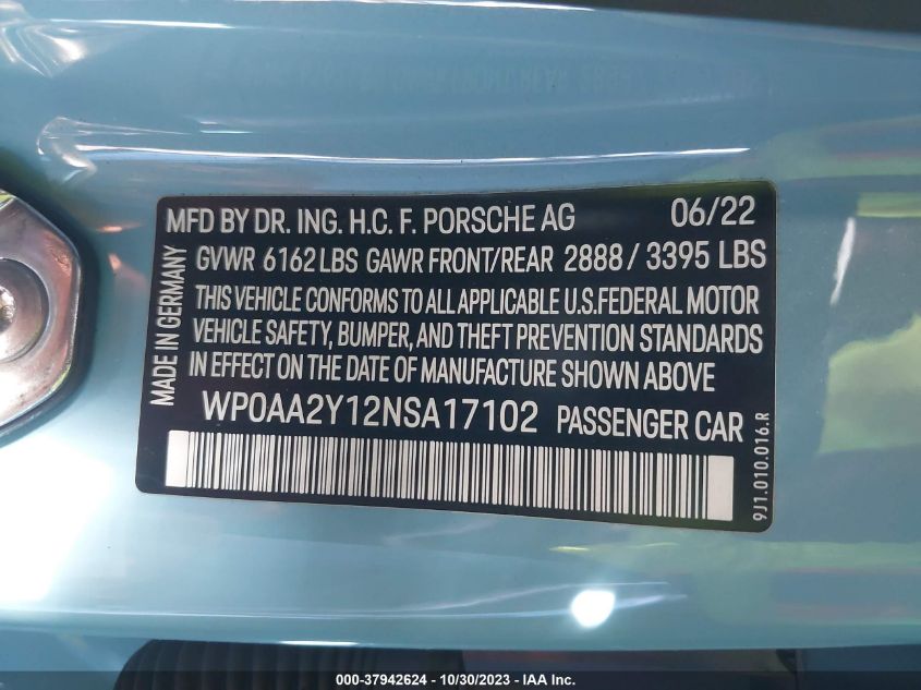 2022 PORSCHE TAYCAN - WP0AA2Y12NSA17102