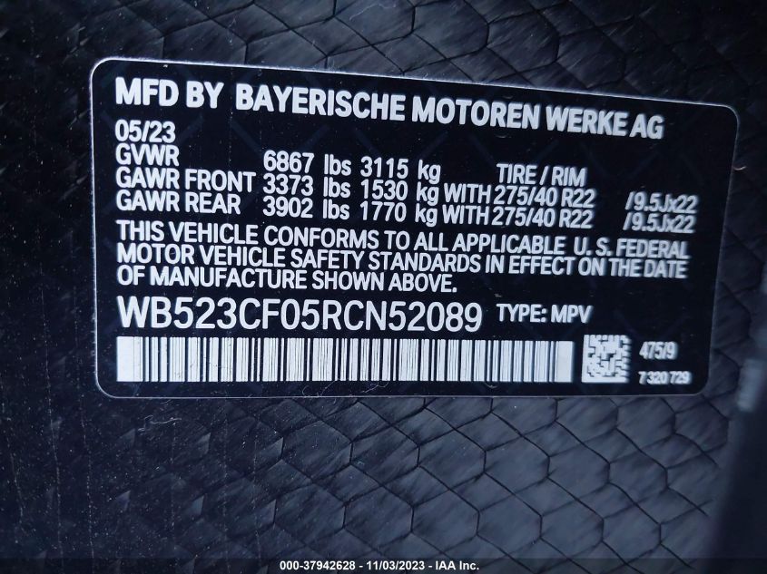 2024 BMW IX XDRIVE50 WB523CF05RCN52089