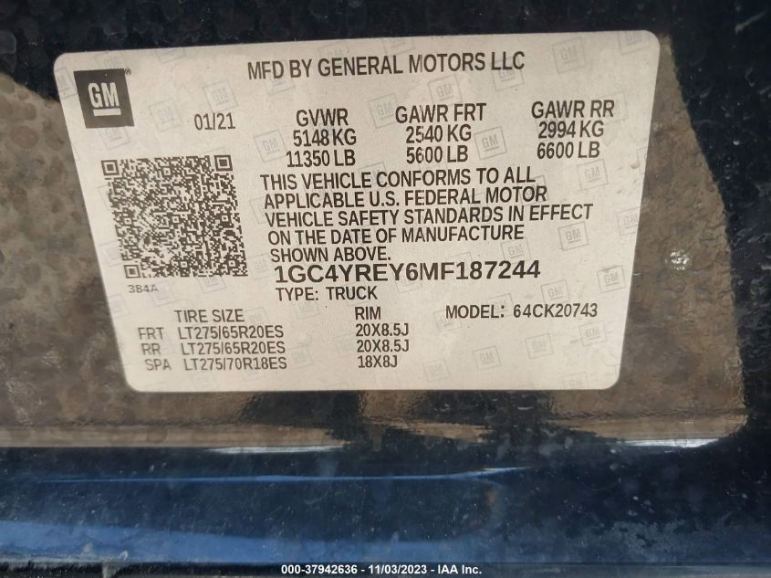2021 CHEVROLET SILVERADO K2500 HIGH COUNTRY - 1GC4YREY6MF187244