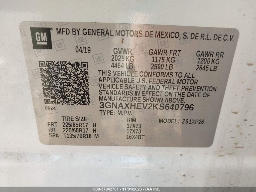 2019 CHEVROLET EQUINOX LS - 3GNAXHEV2KS640796