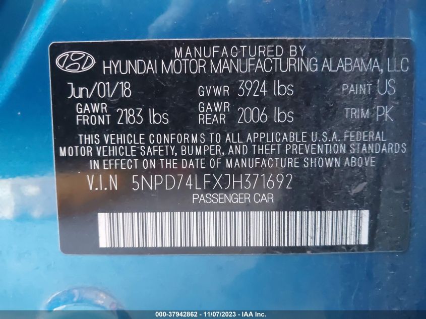 2018 HYUNDAI ELANTRA SE - 5NPD74LFXJH371692