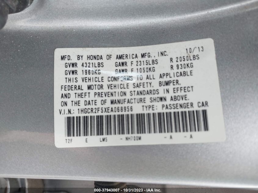 2014 HONDA ACCORD SPORT - 1HGCR2F5XEA068956