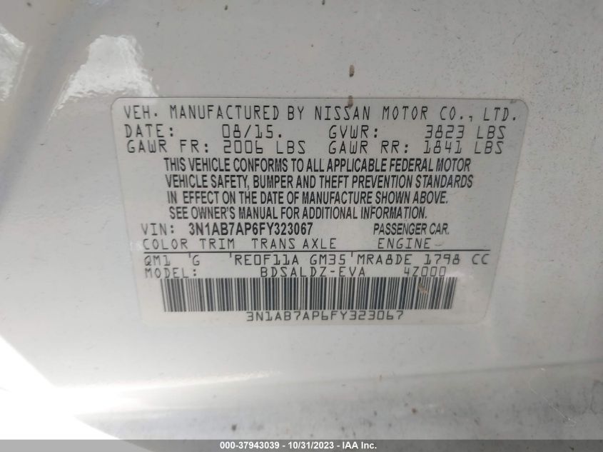 2015 NISSAN SENTRA SV - 3N1AB7AP6FY323067