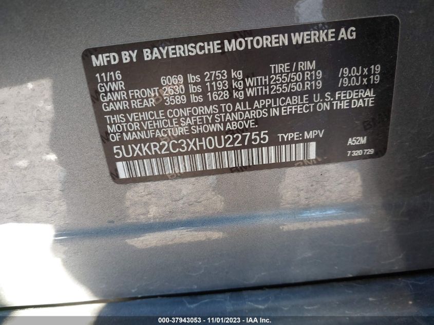 2017 BMW X5 SDRIVE35I - 5UXKR2C3XH0U22755
