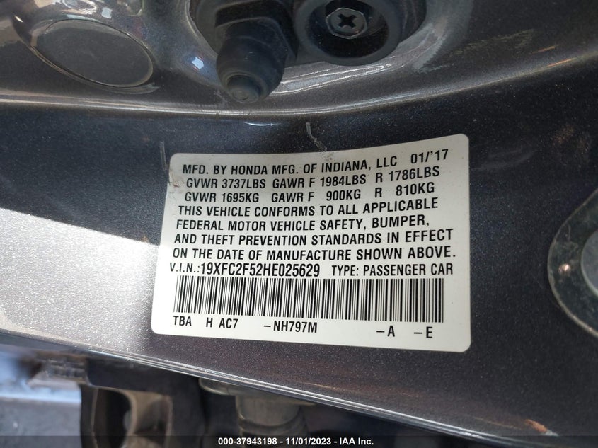 VIN 19XFC2F52HE025629 2017 HONDA CIVIC SEDAN LX