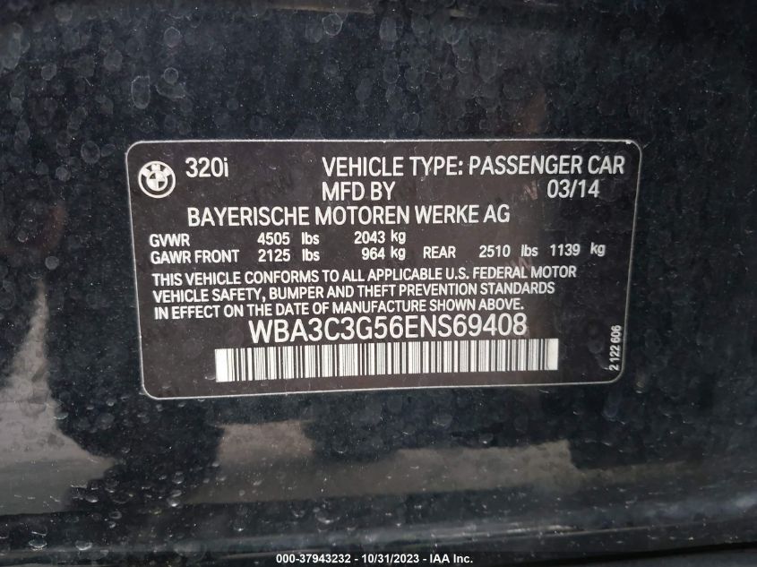 2014 BMW 3 SERIES 320I XDRIVE - WBA3C3G56ENS69408