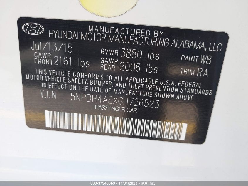 2016 HYUNDAI ELANTRA SE - 5NPDH4AEXGH726523