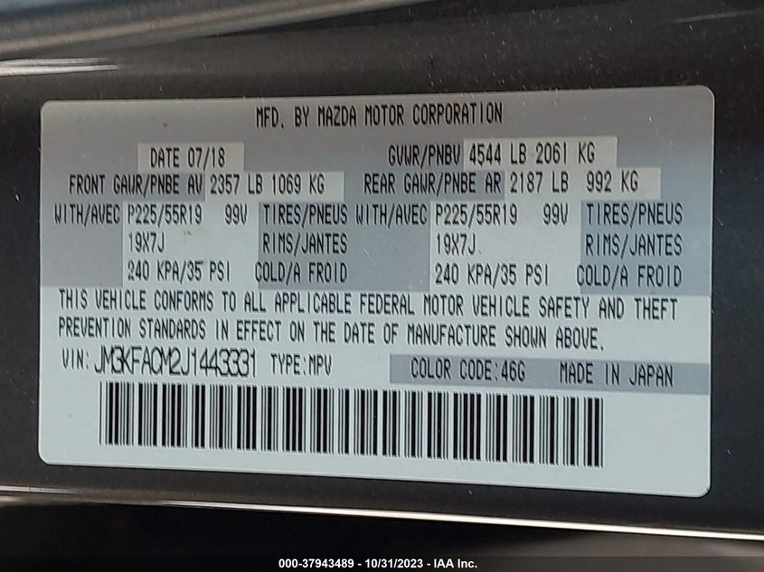 VIN JM3KFACM2J1443331 2018 MAZDA CX-5 TOURING