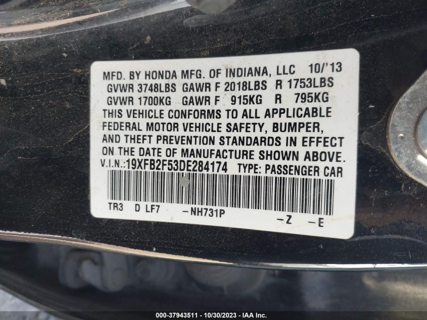 2013 HONDA CIVIC SDN LX - 19XFB2F53DE284174