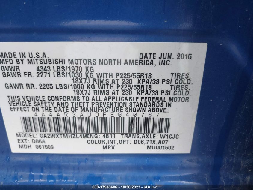 2015 MITSUBISHI OUTLANDER SPORT ES - 4A4AR3AU9FE040787