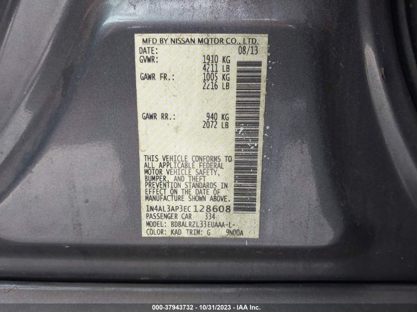 2014 NISSAN ALTIMA 2.5 S - 1N4AL3AP3EC128608