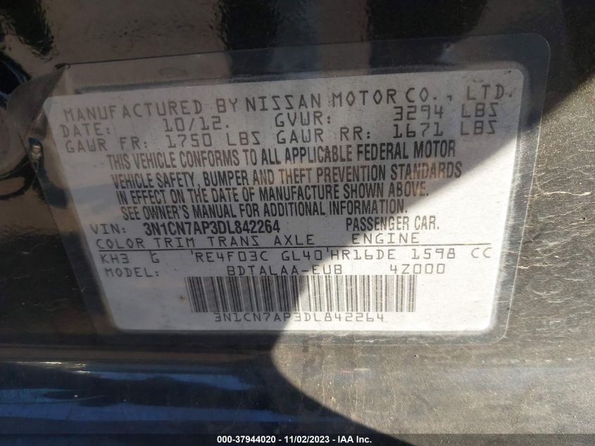 2013 NISSAN VERSA S/S PLUS/SV/SL - 3N1CN7AP3DL842264