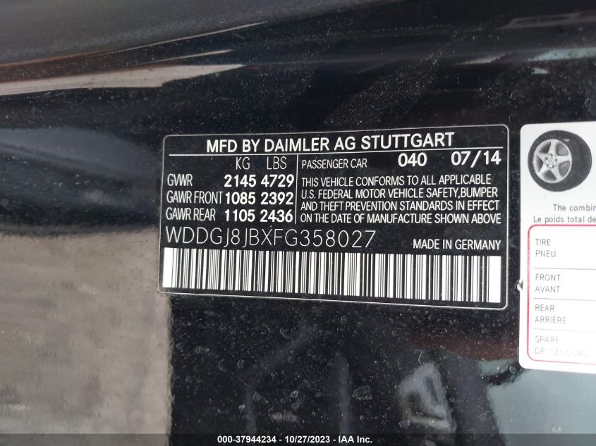 2015 MERCEDES-BENZ C 350 SPORT 4MATIC WDDGJ8JBXFG358027