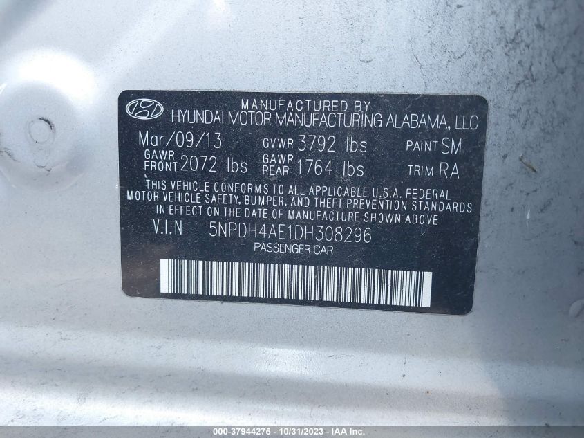 2013 HYUNDAI ELANTRA GLS/LIMITED - 5NPDH4AE1DH308296