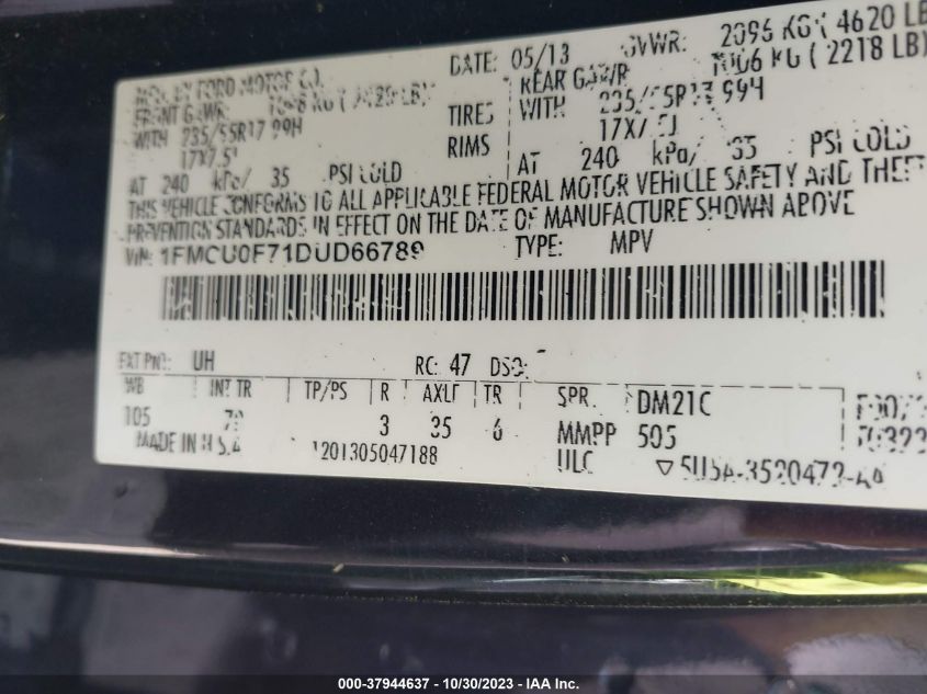 2013 FORD ESCAPE S - 1FMCU0F71DUD66789