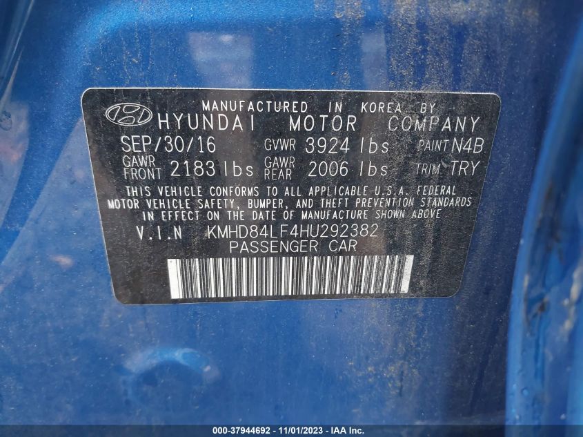 2017 HYUNDAI ELANTRA SE/VALUE/LIMITED - KMHD84LF4HU292382
