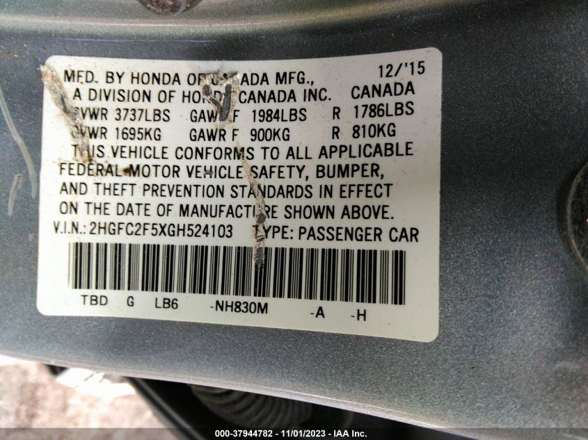 2016 HONDA CIVIC LX - 2HGFC2F5XGH524103