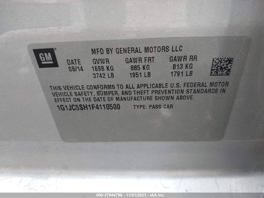 2015 CHEVROLET SONIC LT - 1G1JC5SH1F4110500