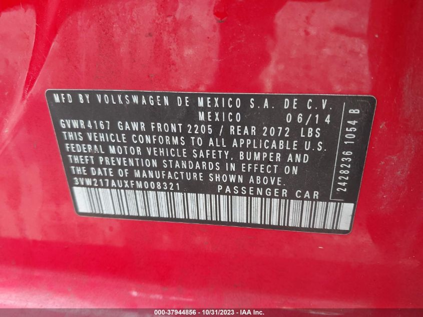 2015 VOLKSWAGEN GOLF - 3VW217AUXFM008321