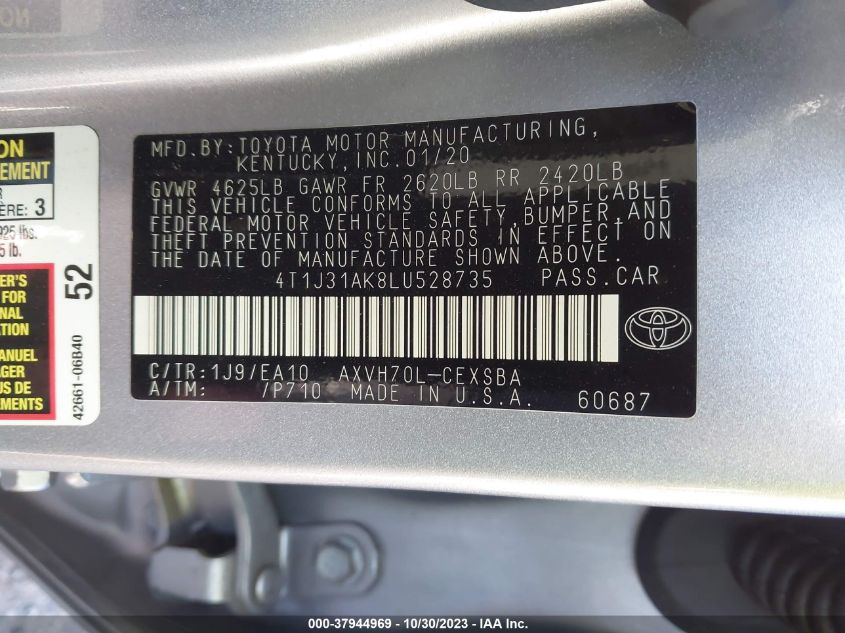 2020 TOYOTA CAMRY HYBRID SE - 4T1J31AK8LU528735