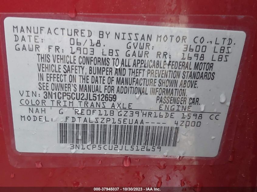 2018 NISSAN KICKS S/SR/SV - 3N1CP5CU2JL512659