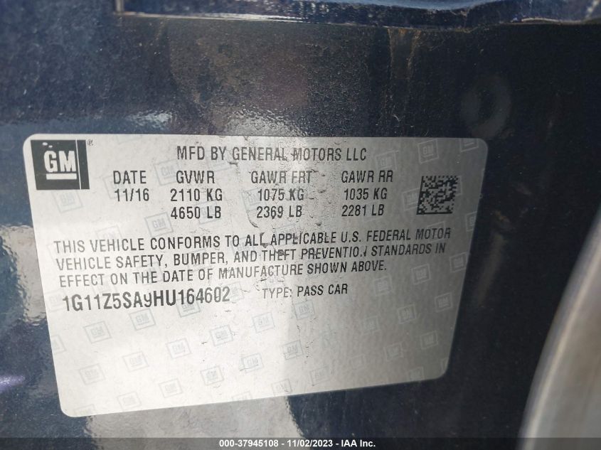 2017 CHEVROLET IMPALA LS - 1G11Z5SA9HU164602