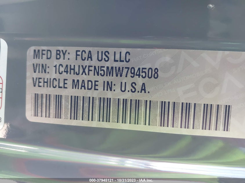 VIN 1C4HJXFN5MW794508 2021 JEEP WRANGLER UNLIMITED RUBICON