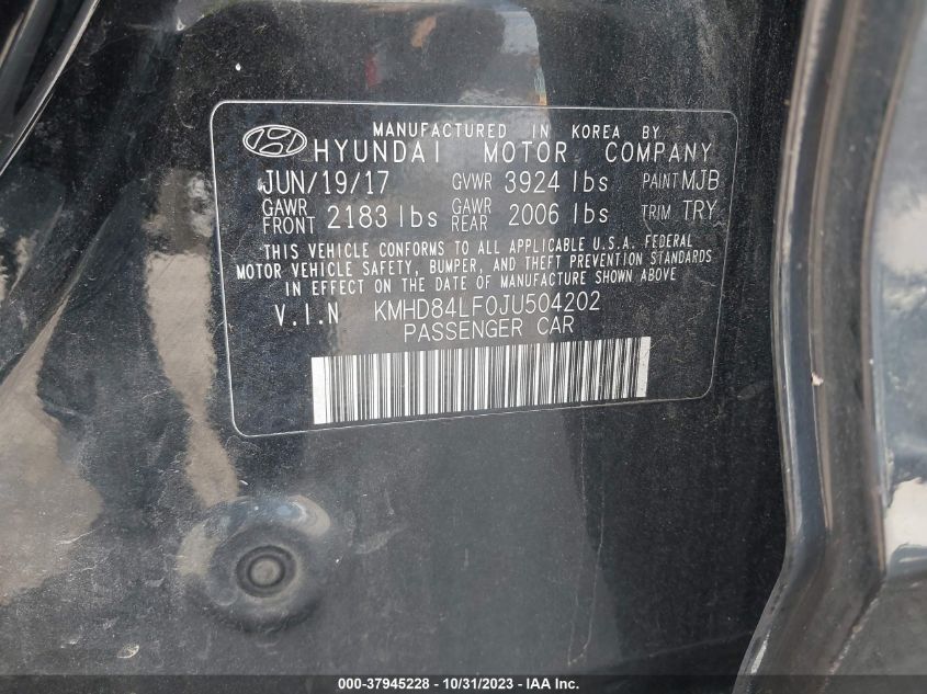 2018 HYUNDAI ELANTRA SEL/VALUE/LIMITED - KMHD84LF0JU504202